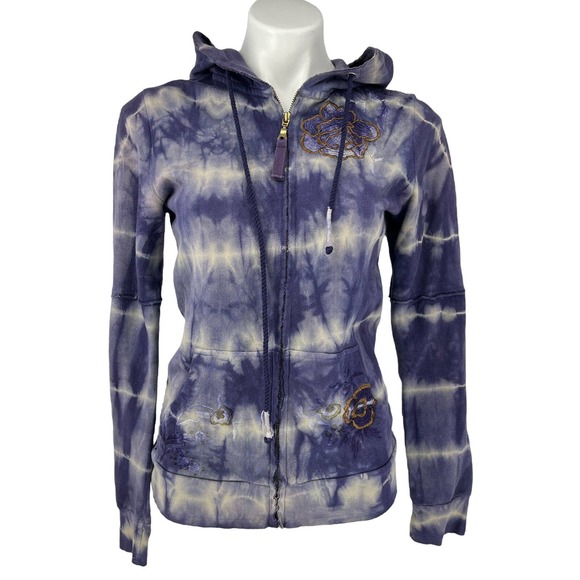 Free People Tops - Free People Tie Dye Purple Embroidered 100 Cotton Hooded Full Zip Sweatshirt M